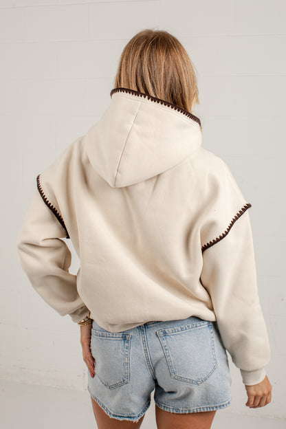 Stitch Of Cozy Cream Contrast Trim Hoodie