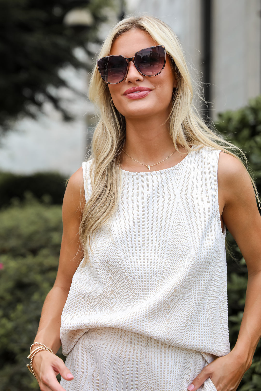 Aesthetic Aura Ivory Crochet Knit Tank