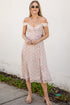 Floral dress with lace straps on a plain background