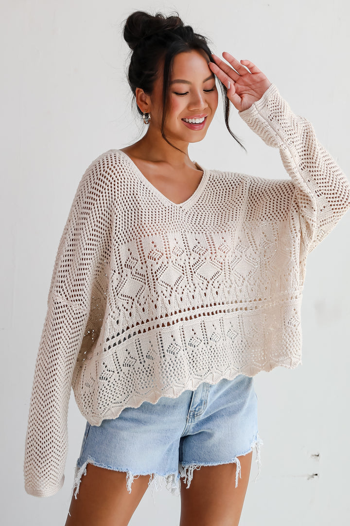 Laidback Moments Natural Crochet Knit Top