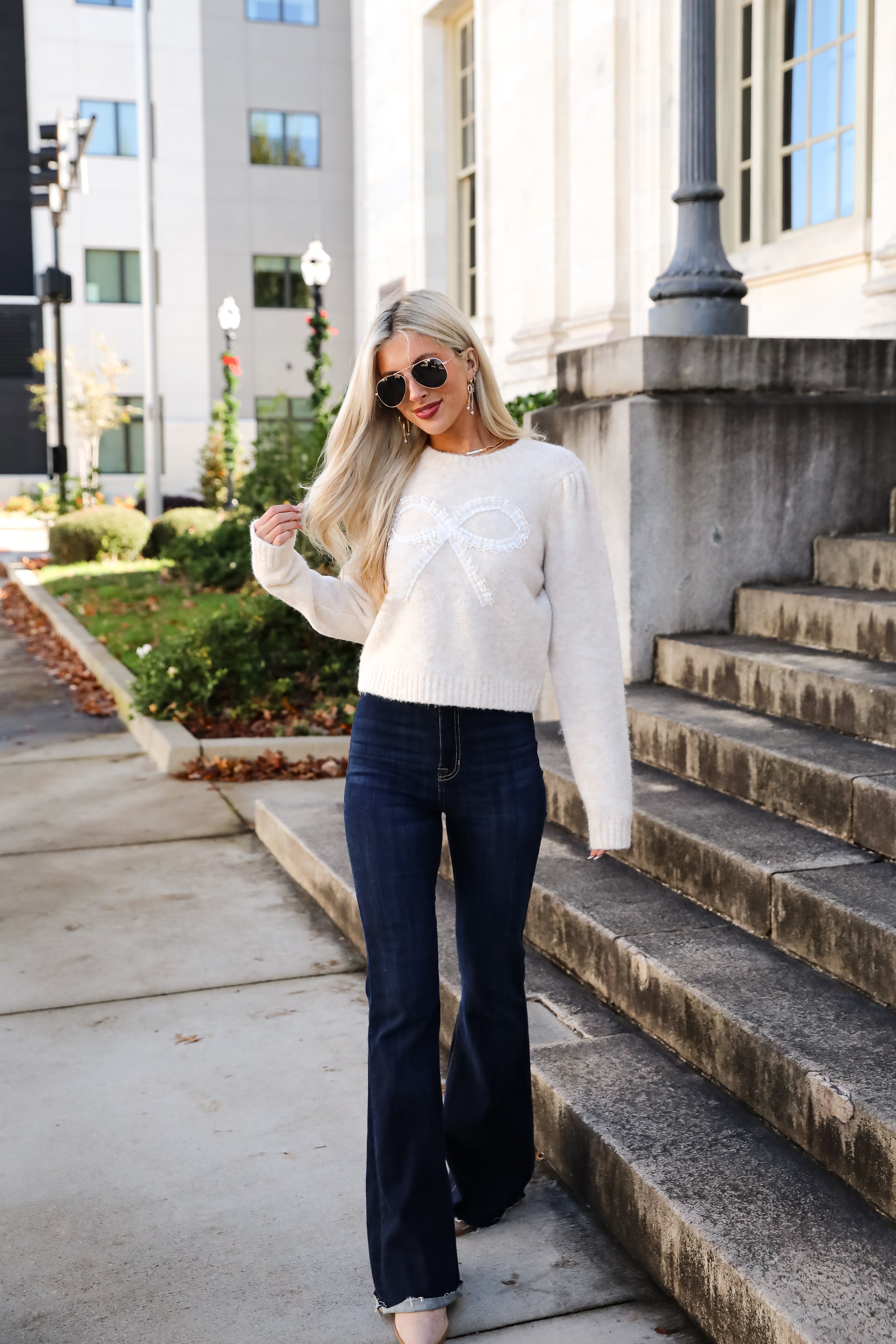 Constantly A Cutie Cream Lace Bow Sweater