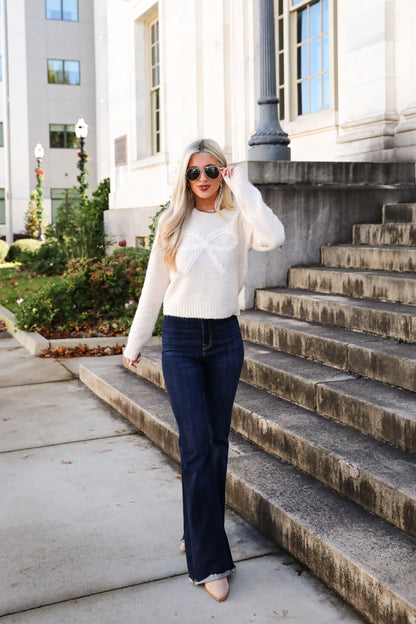 Constantly A Cutie Cream Lace Bow Sweater