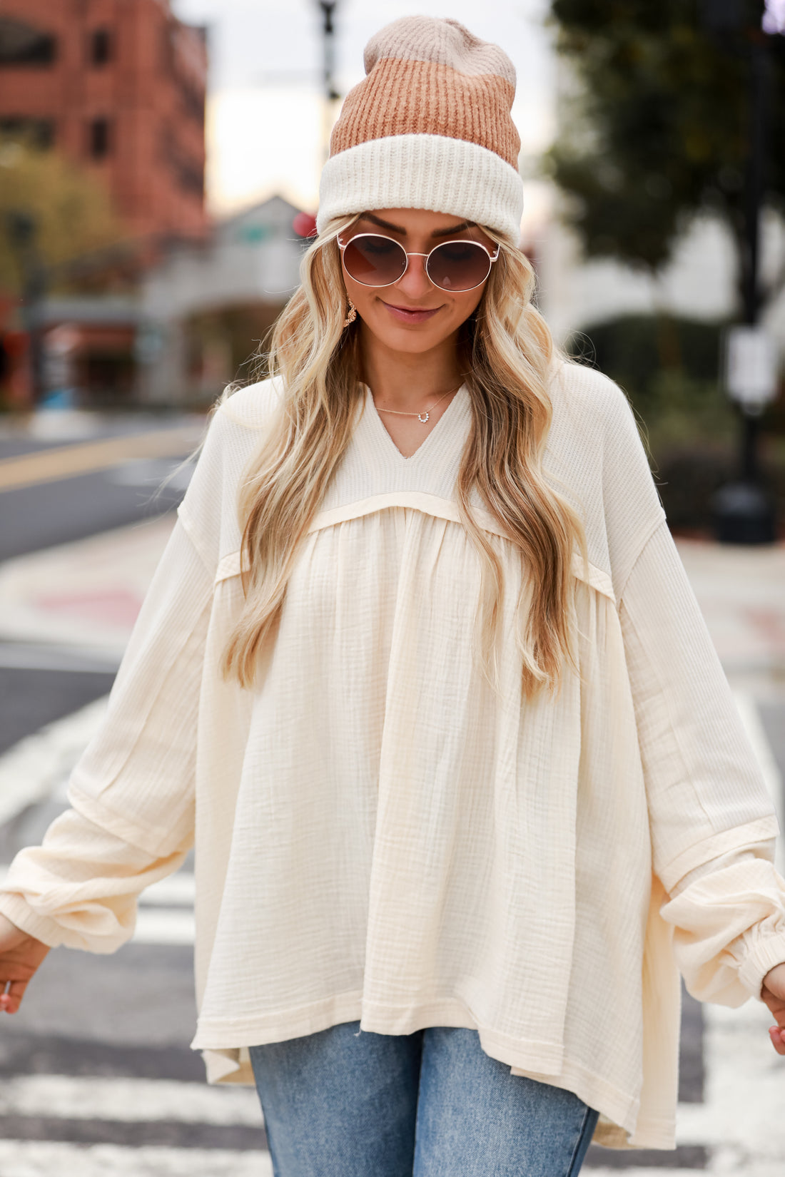 Cream Linen Babydoll Blouse