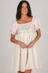 Sweet Meadow Cream Linen Embroidered Babydoll Mini Dress