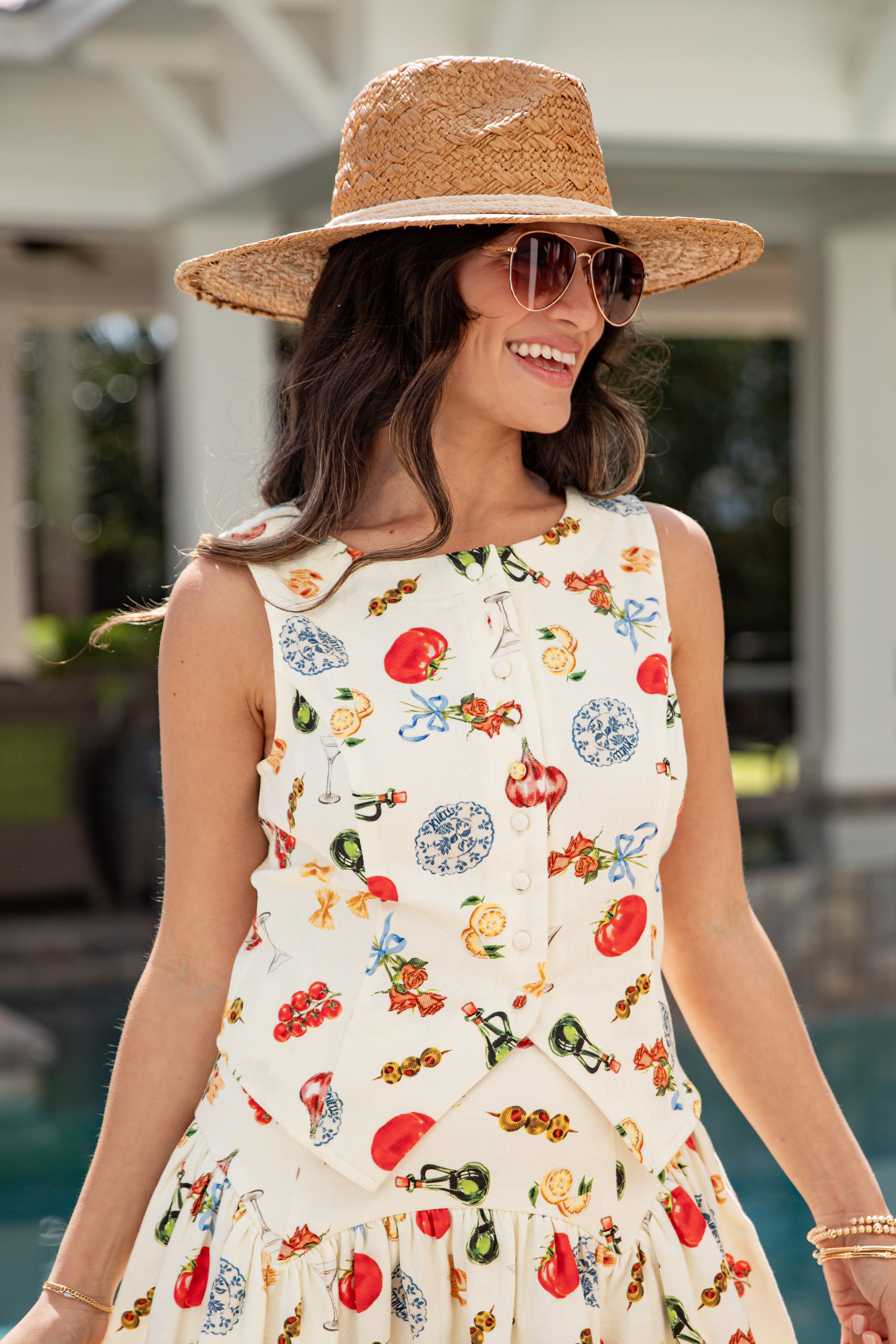 FINAL SALE - Amalfi Market Cream Printed Vest Top