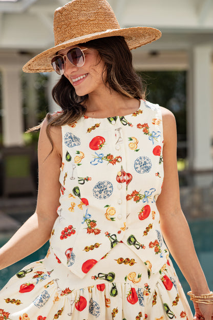 FINAL SALE - Amalfi Market Cream Printed Vest Top