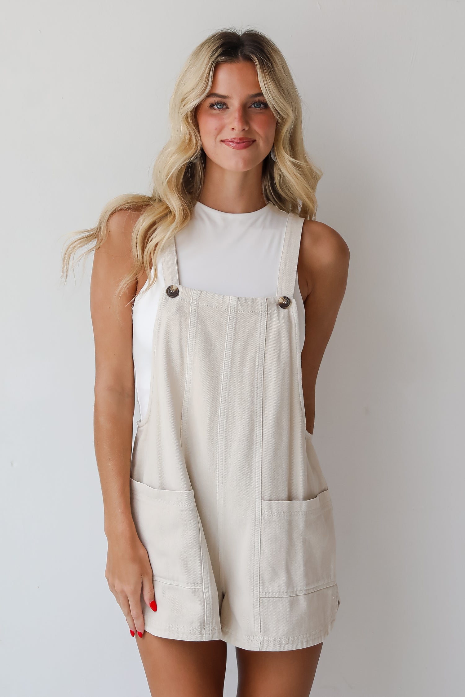 My Favorite Look Cream Denim Overall Romper