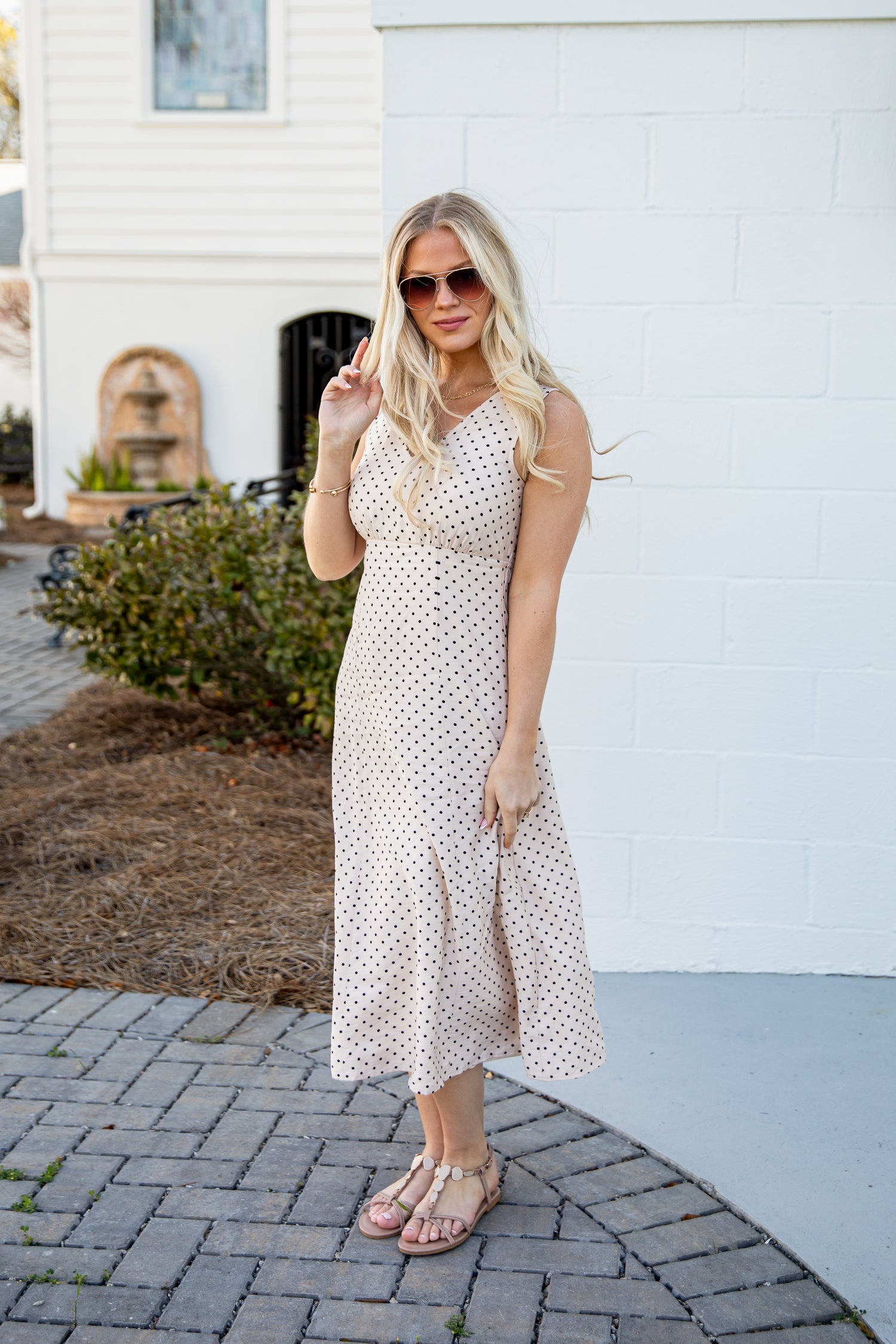 Dressed For The Day Polka Dot Cream Midi Dress