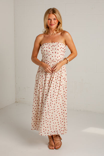 Dinner Plans Cream Polka Dot Midi Dress