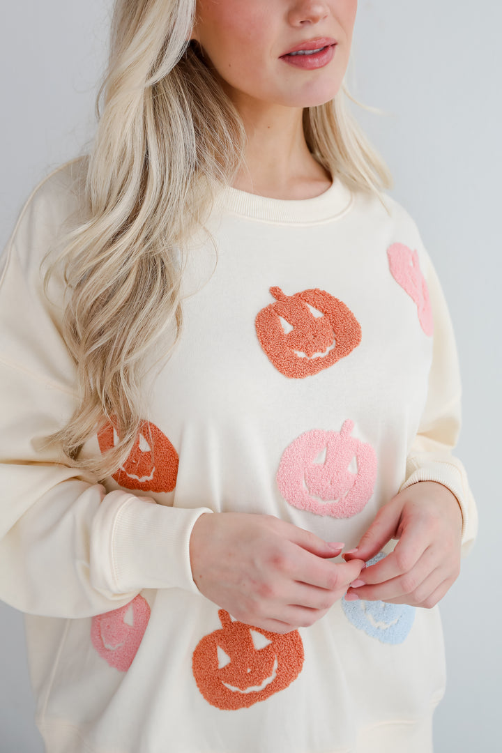 Spooky Season Cream Pumpkin Pullover