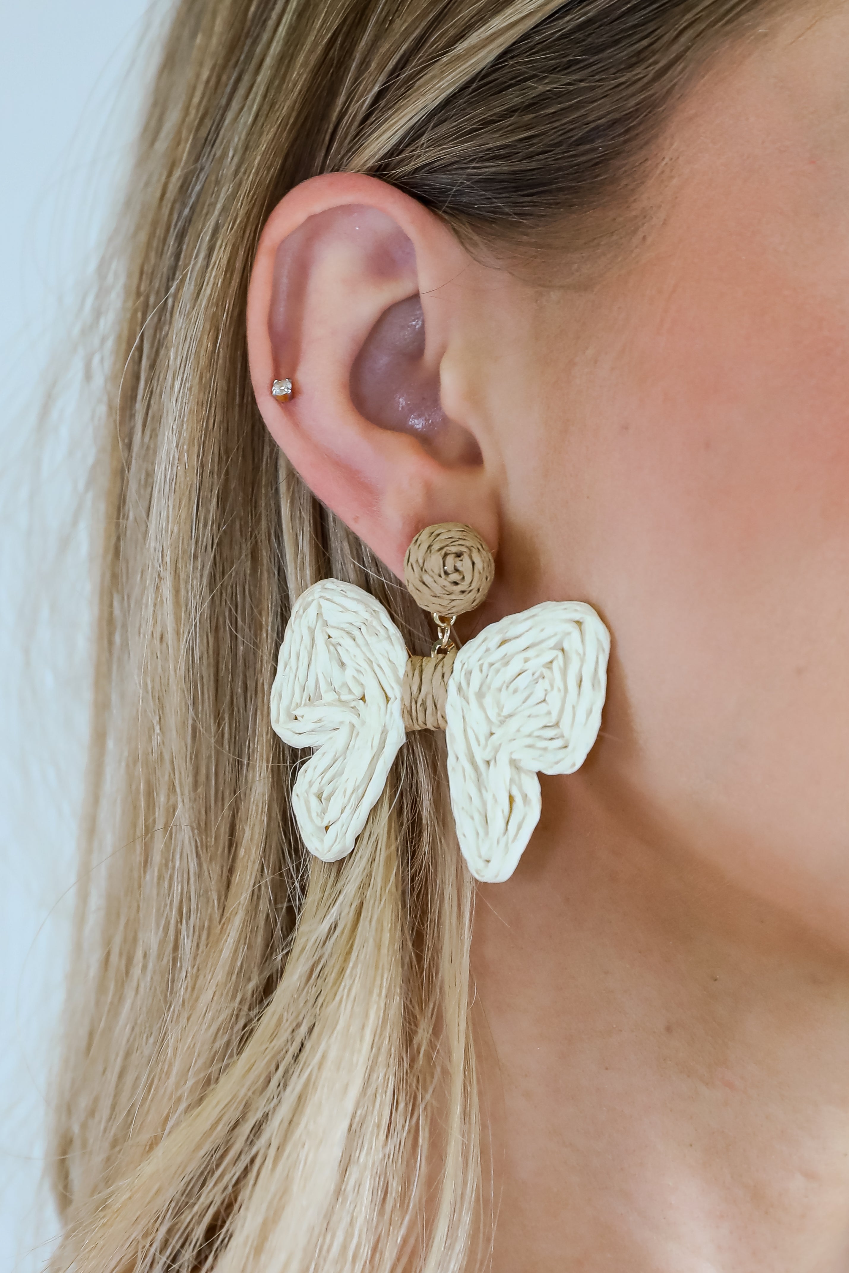 Olivia Cream Straw Bow Earrings