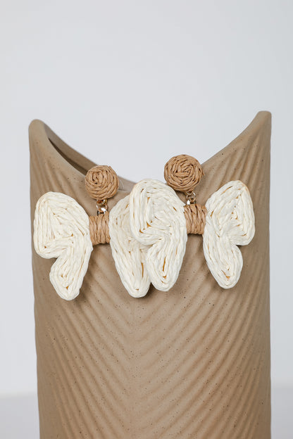 Olivia Cream Straw Bow Earrings