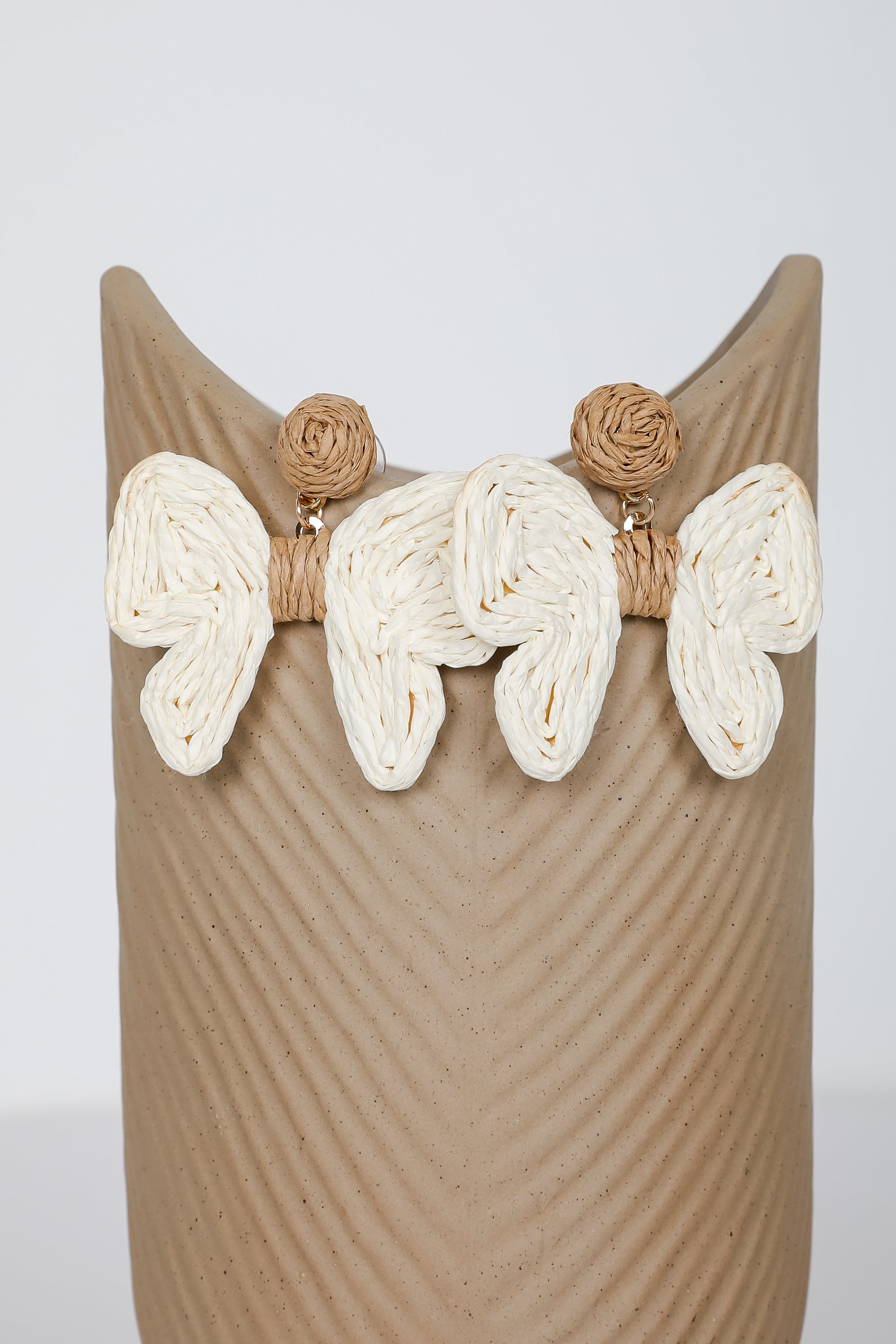 Olivia Cream Straw Bow Earrings