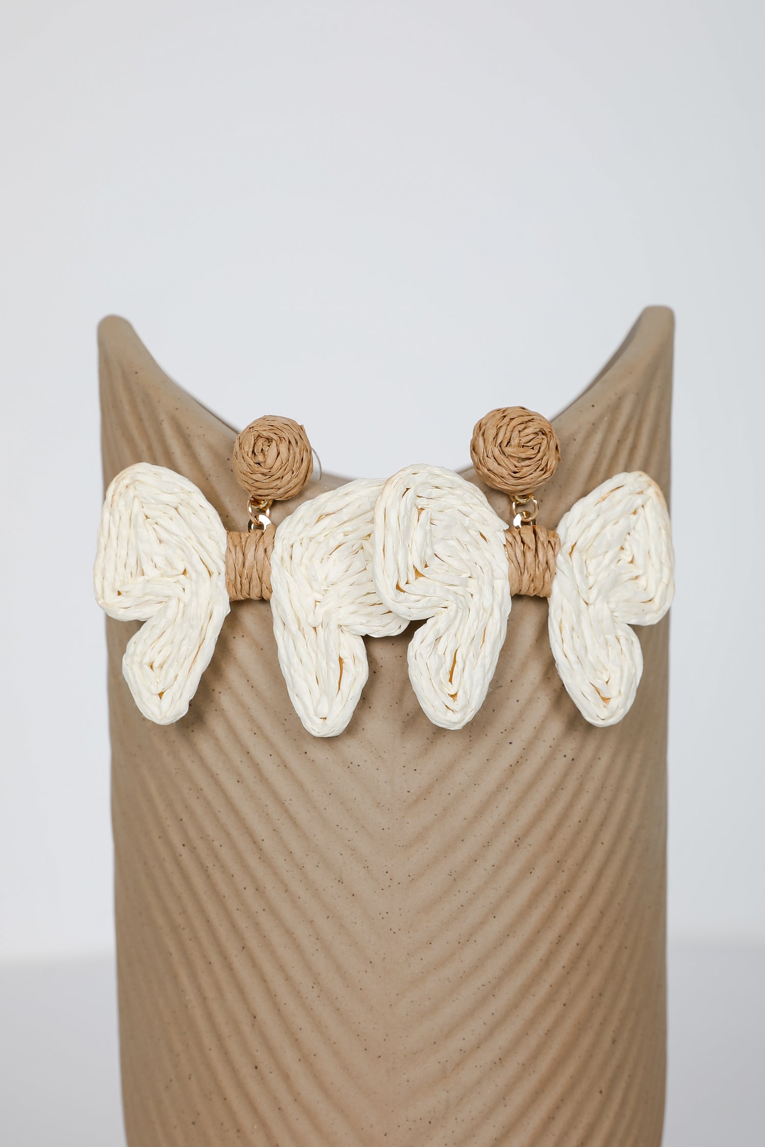 Olivia Cream Straw Bow Earrings