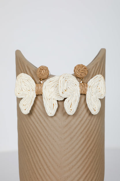 Olivia Cream Straw Bow Earrings