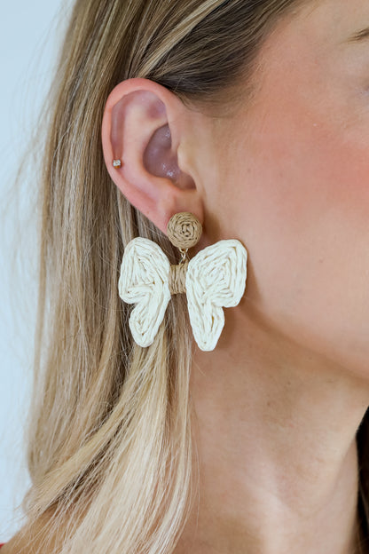 Olivia Cream Straw Bow Earrings