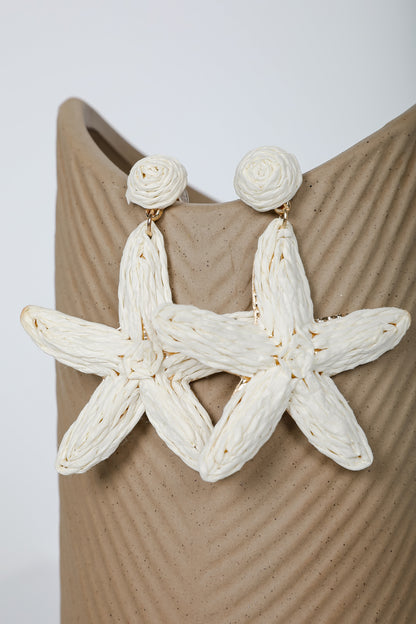 Elaine Cream Straw Flower Earrings