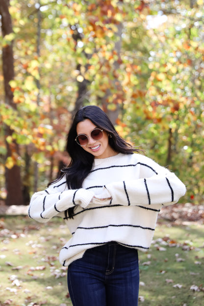 Considerable Charm Cream Striped Sweater