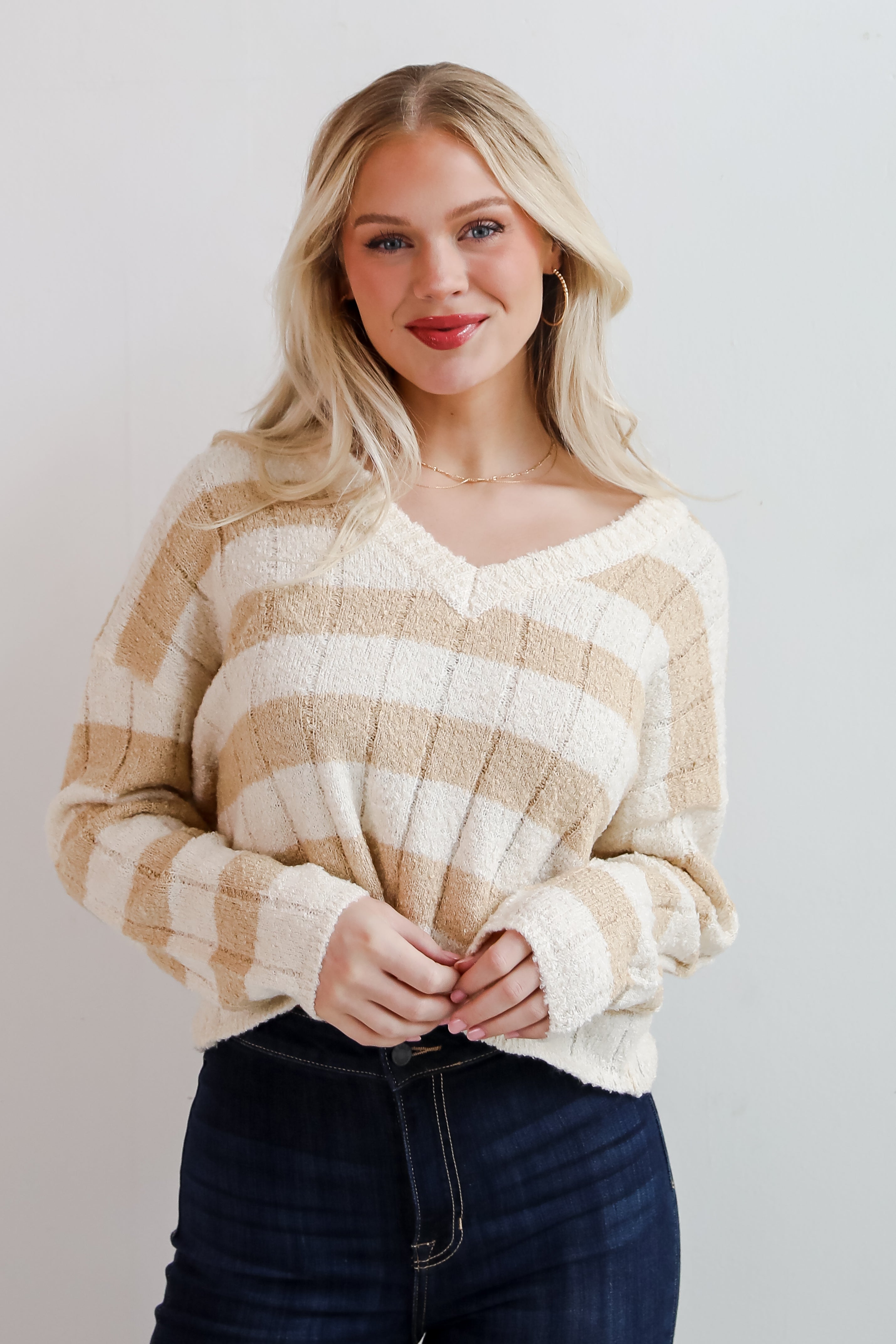 Perfect Mix Cream Striped Sweater