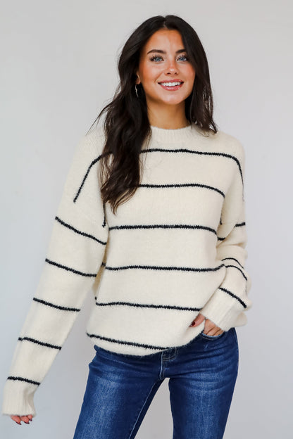 Considerable Charm Cream Striped Sweater