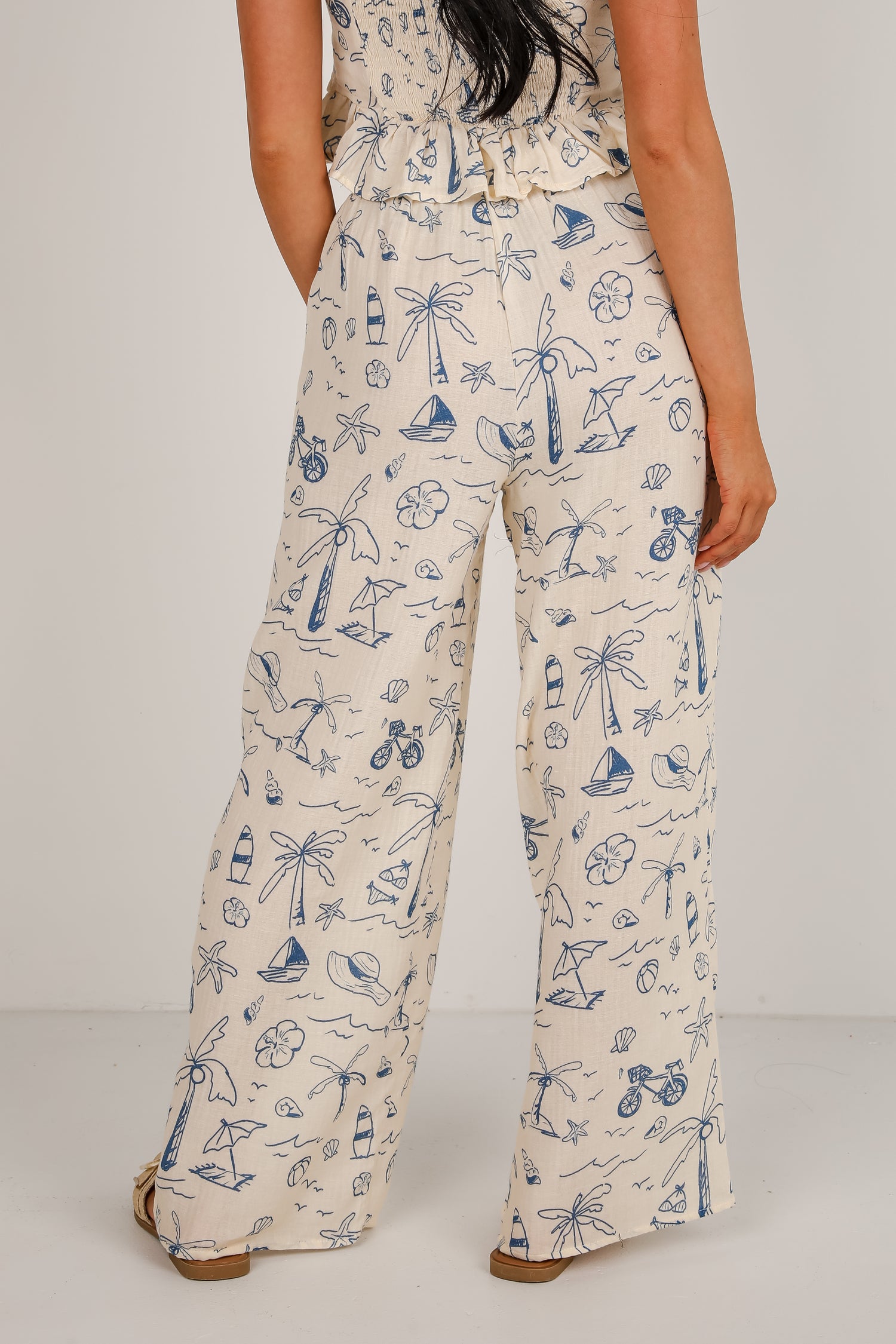 Paradise Vibes Cream Linen Tropical Wide Leg Pants