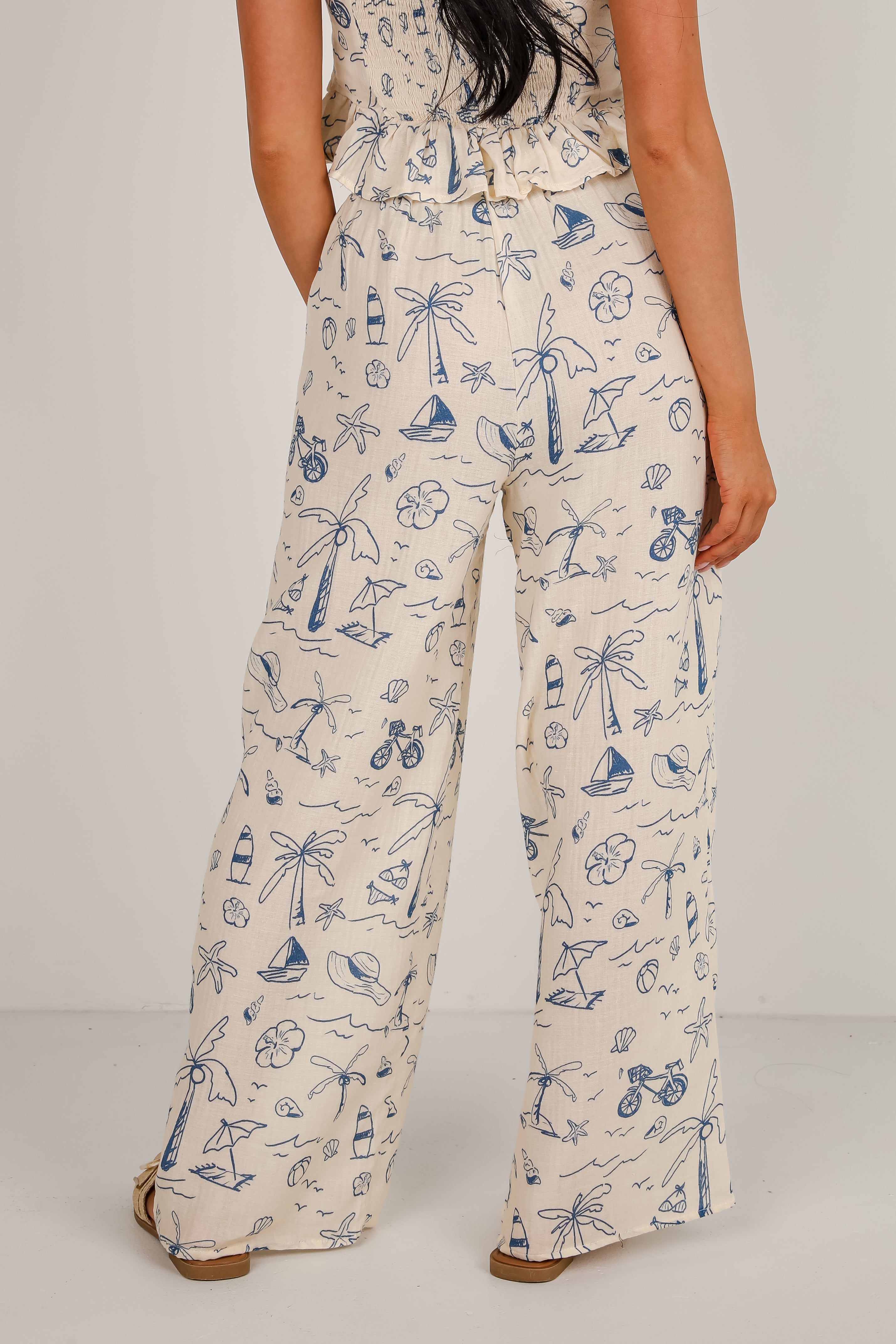 Paradise Vibes Cream Linen Tropical Wide Leg Pants