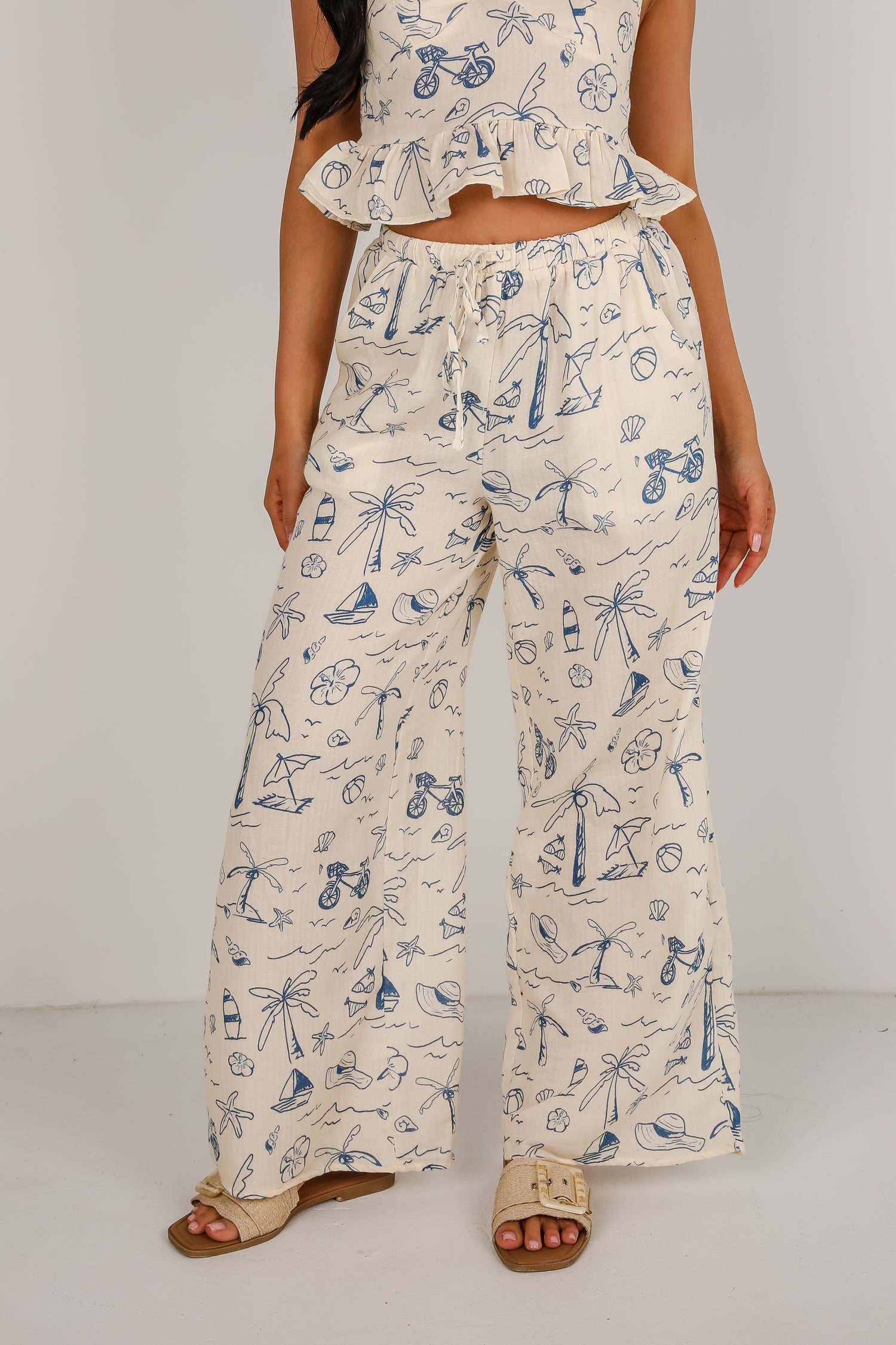 Paradise Vibes Cream Linen Tropical Wide Leg Pants