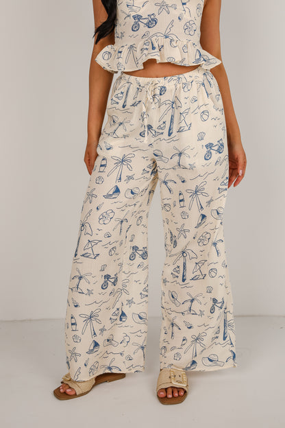 Paradise Vibes Cream Linen Tropical Wide Leg Pants