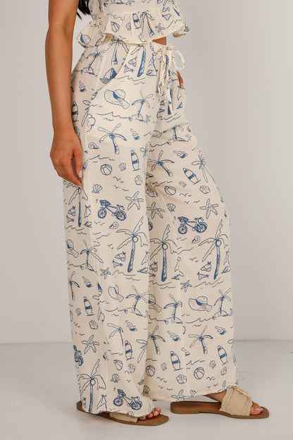 Paradise Vibes Cream Linen Tropical Wide Leg Pants