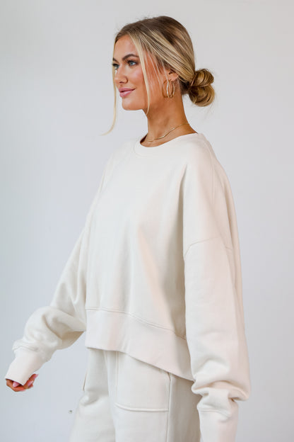 cream Fleece Pullover side view