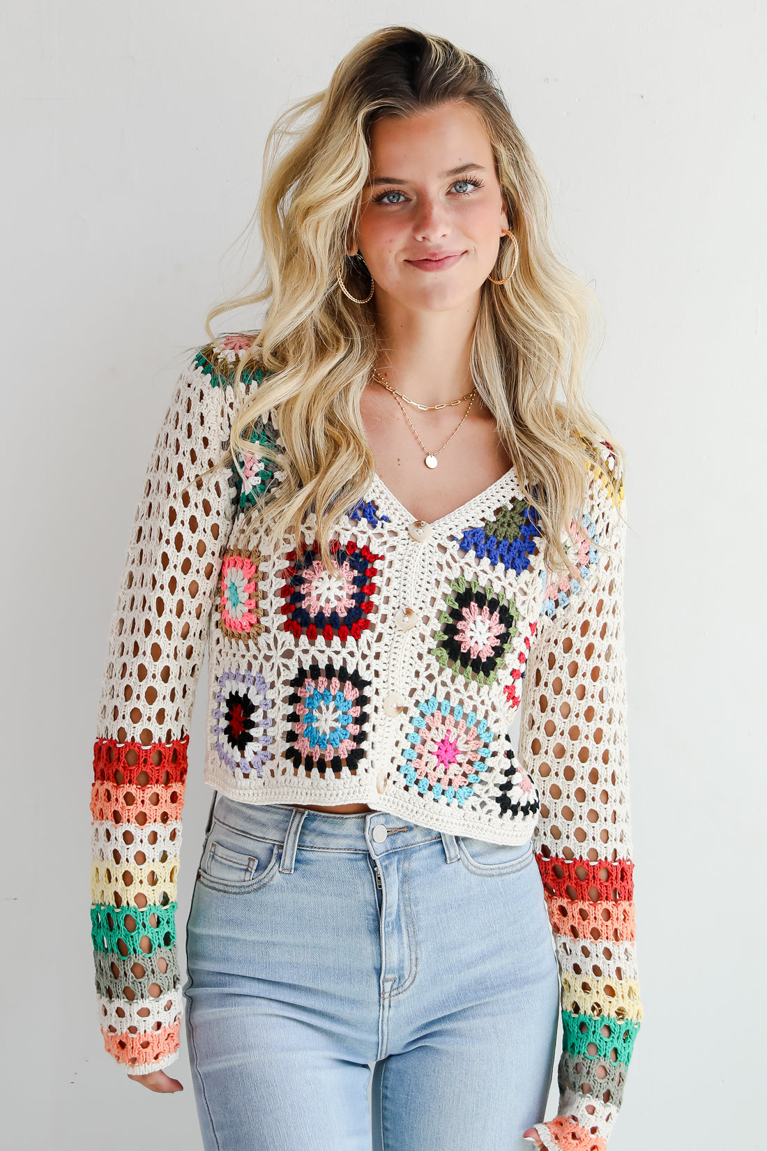 Vibrant Crush Ivory Crochet Knit Top