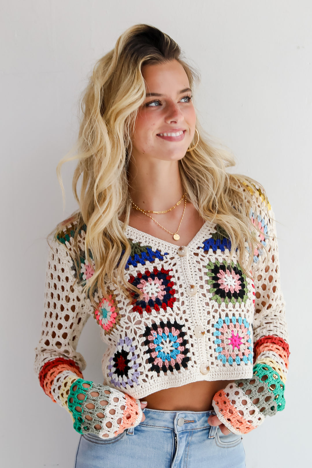 Vibrant Crush Ivory Crochet Knit Top