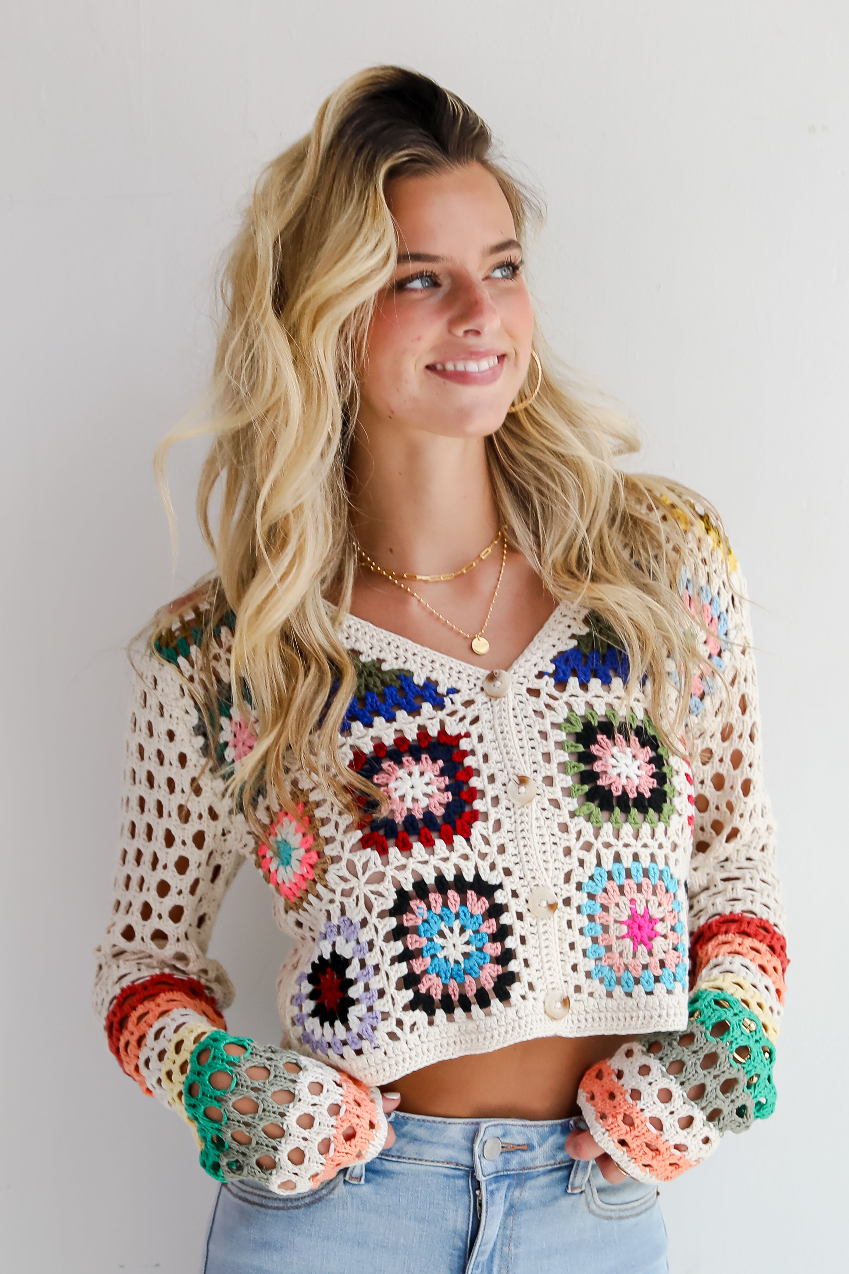 Vibrant Crush Ivory Crochet Knit Top