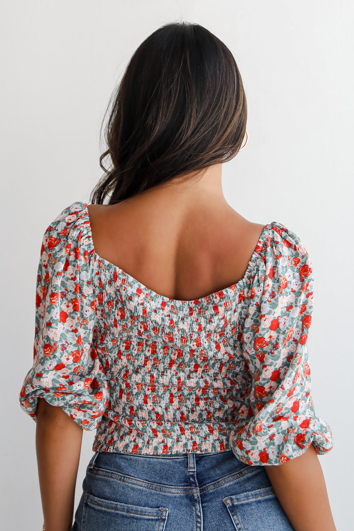 Lovely Attitude Sage Floral Cropped Blouse