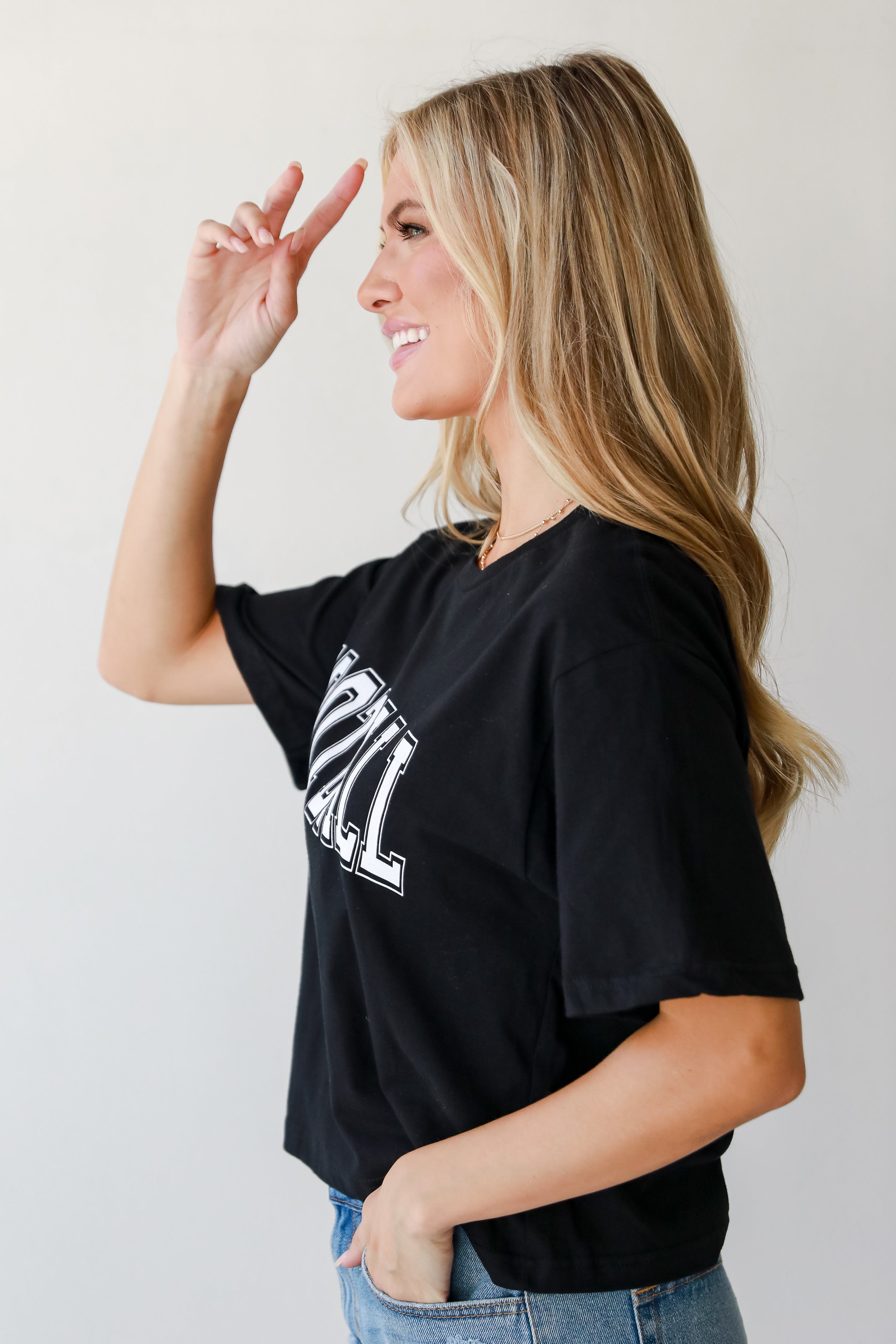 Black Football Cropped Tee side view