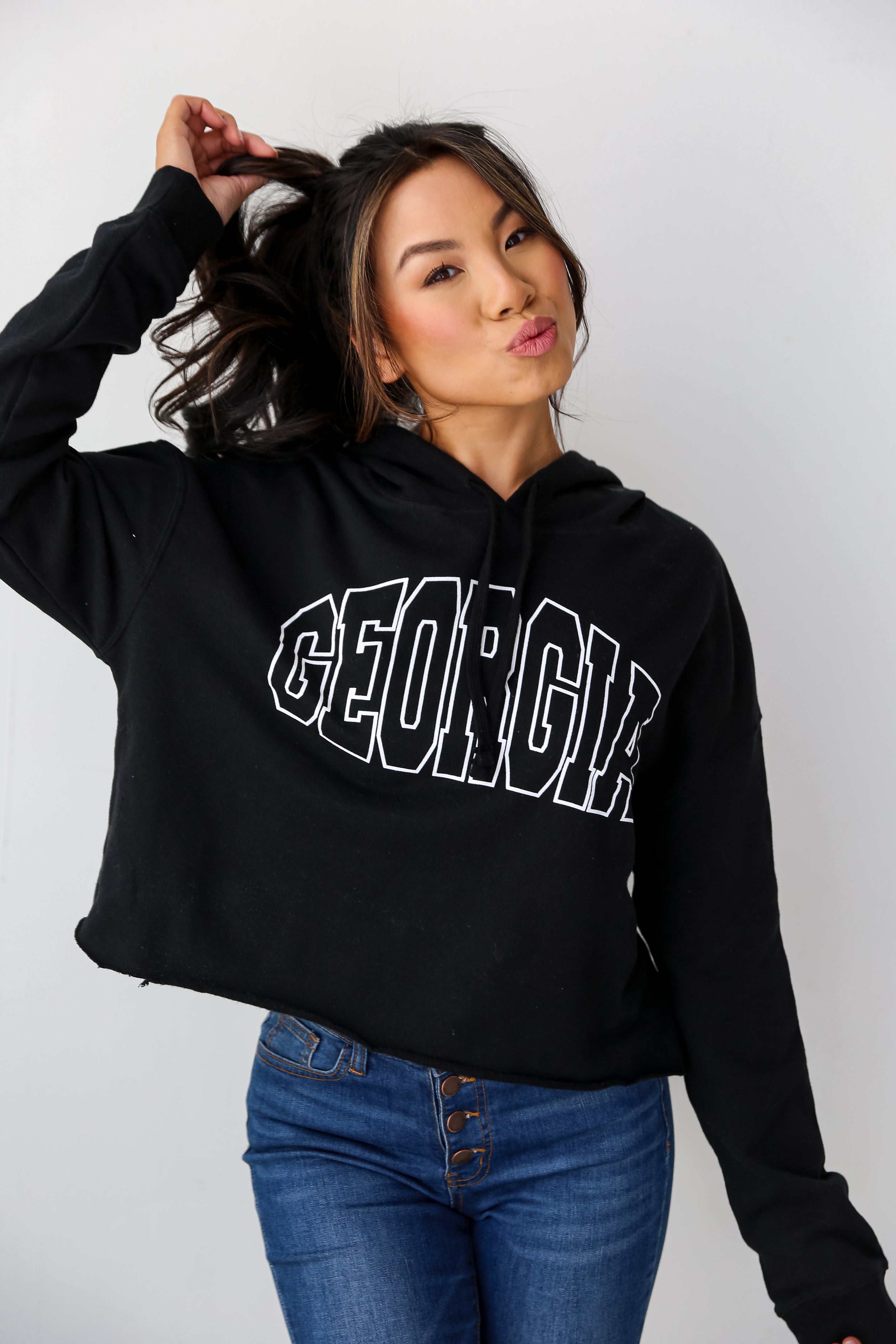 cute Black Georgia Cropped Hoodie