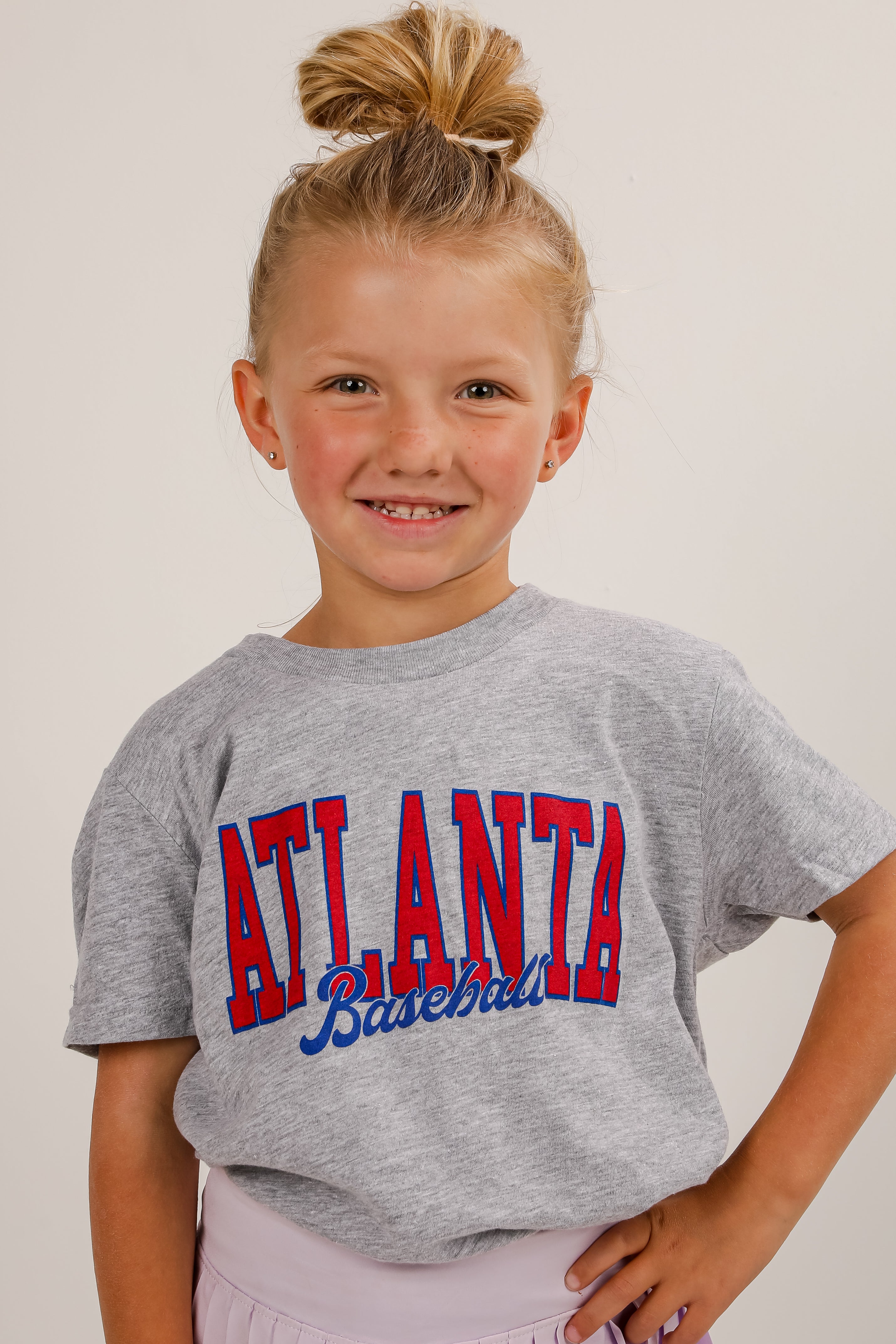 Youth Heather Grey Atlanta Baseball Script Tee