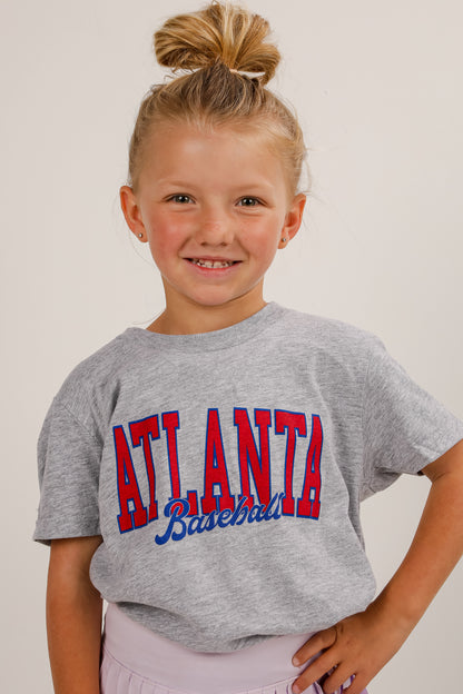 Youth Heather Grey Atlanta Baseball Script Tee