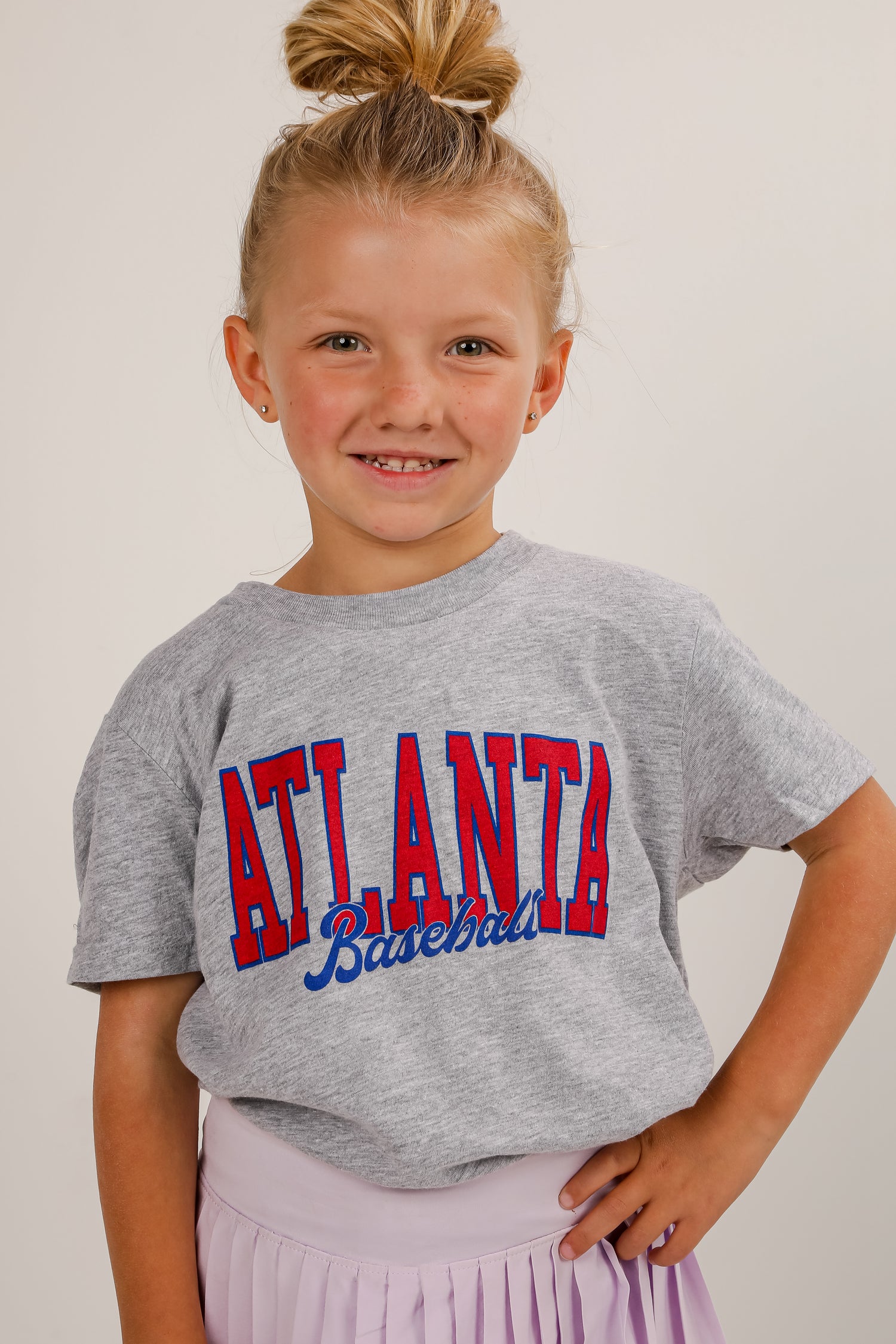 Youth Heather Grey Atlanta Baseball Script Tee