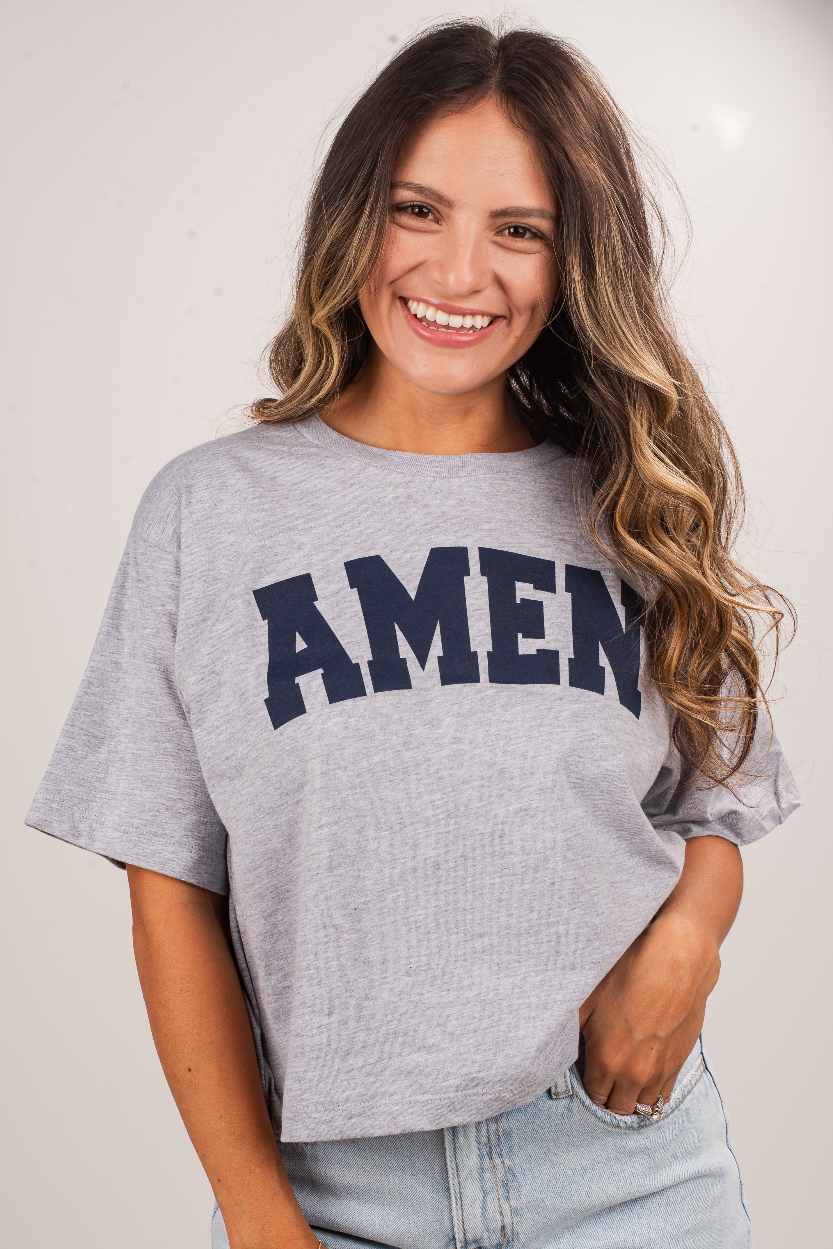 Heather Grey Amen Cropped Tee