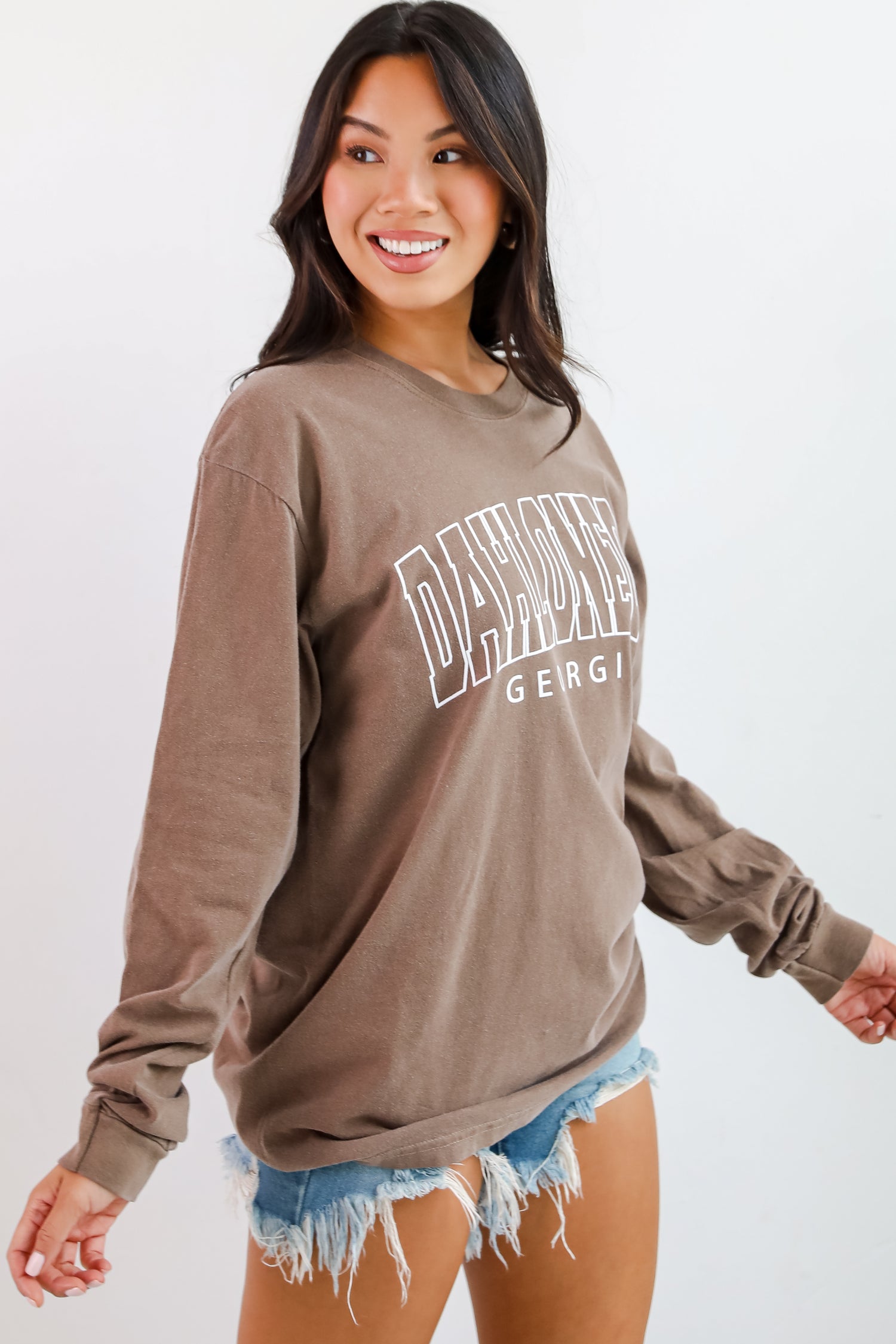 Brown Dahlonega Georgia Block Letter Long Sleeve Tee