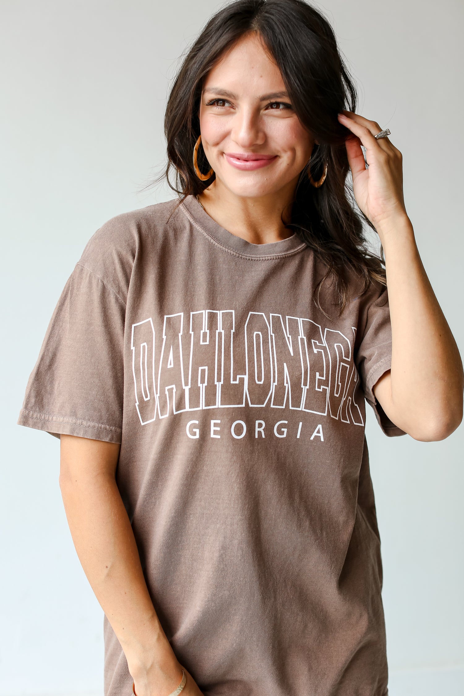 Brown Dahlonega Georgia Tee on model