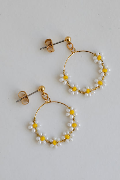 Avery Circle Beaded Flower Drop Earrings