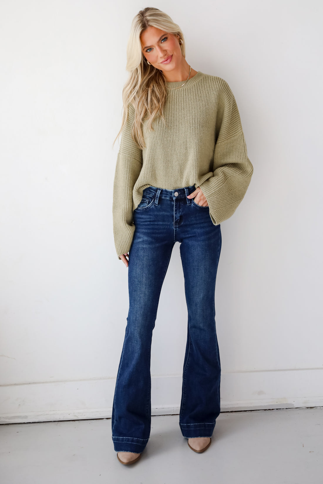 Julia Dark Wash Mid-Rise Flare Jeans