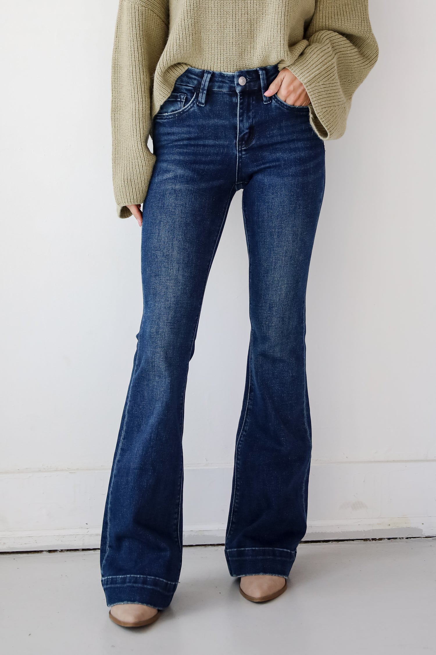 Julia Dark Wash Mid-Rise Flare Jeans