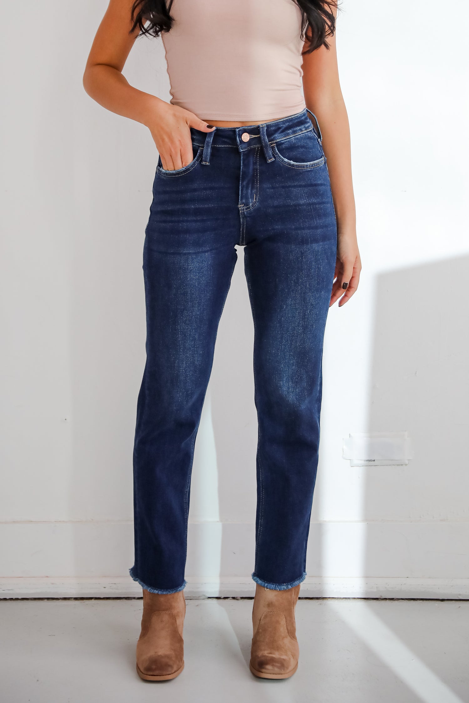 Mia Dark Wash High-Rise Ankle Straight Jeans