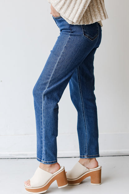 dark wash Mom Jeans side view