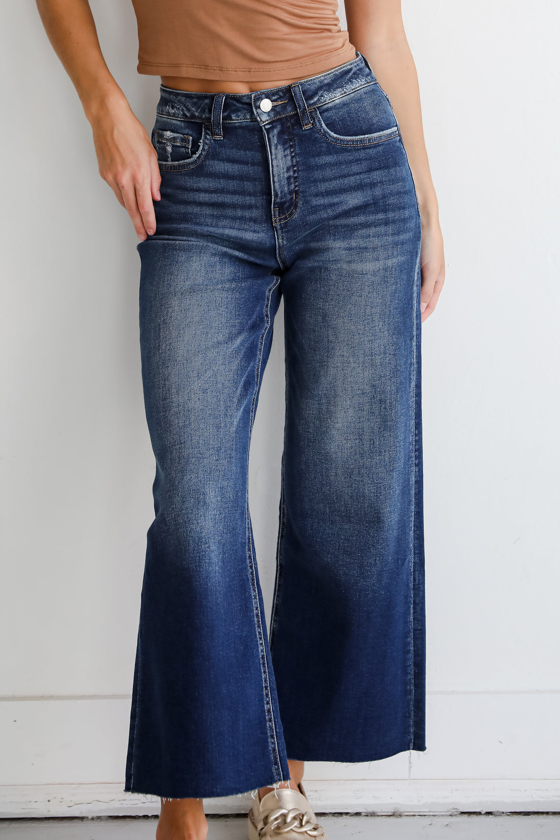 Sarah Dark Wash Tummy Control Wide Leg Jeans