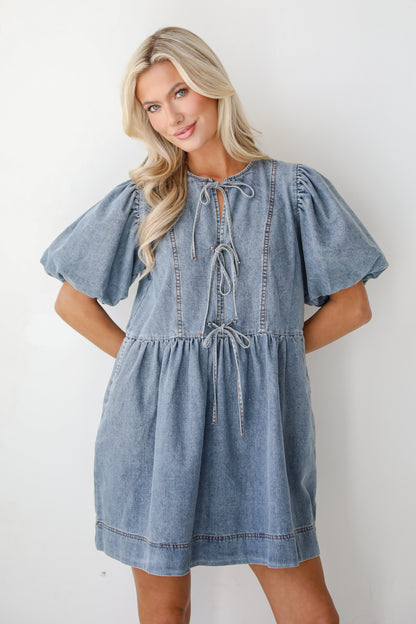 Sunny Journey Denim Babydoll Mini Dress