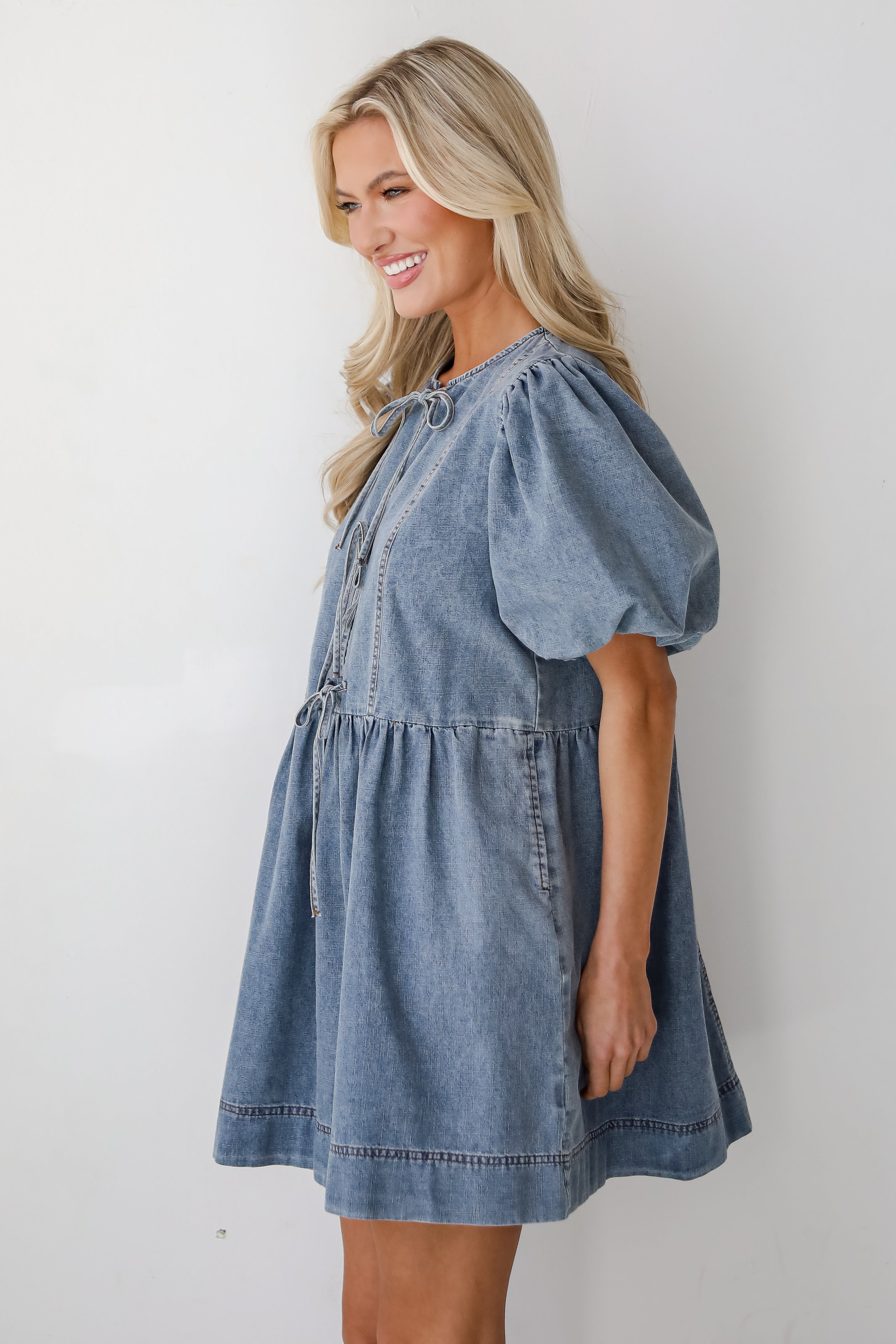 Sunny Journey Denim Babydoll Mini Dress